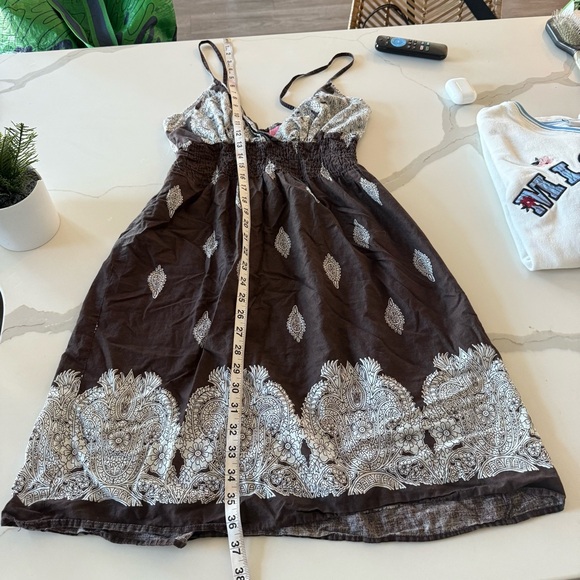 Shes Cool Vintage VTG Y2K Paisley Print Brown Summer Boho Mini Knee Length Dress - Picture 11 of 13